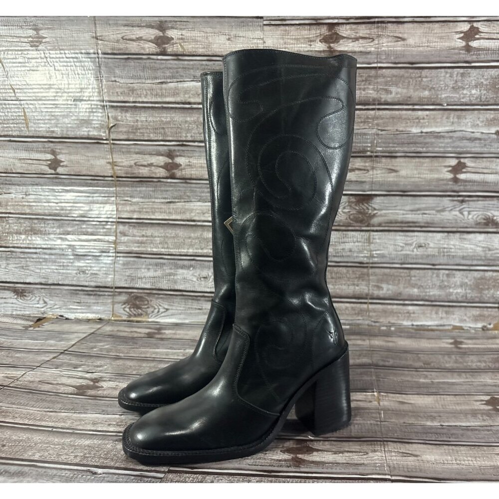 Frye Conrad Swirl Stitch Embroidered Tall Knee Boots Size 6.5 B brand new Black